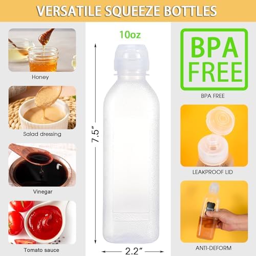 Quick Release 10oz Squeeze Bottles with Lid for Ketchup Mustard More