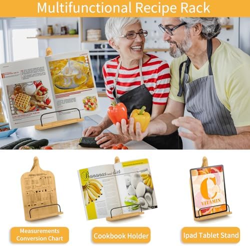 Adjustable Bamboo CookBook Holder with Conversion Chart