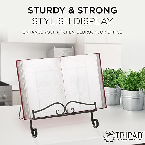Sturdy Black Metal Cookbook Stand with Swirl Design