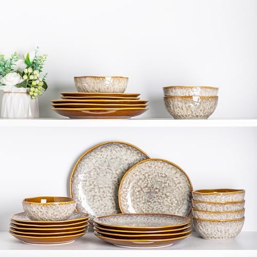 STurdy Ceramic Dinnerware Set with Wavy Edge for 4