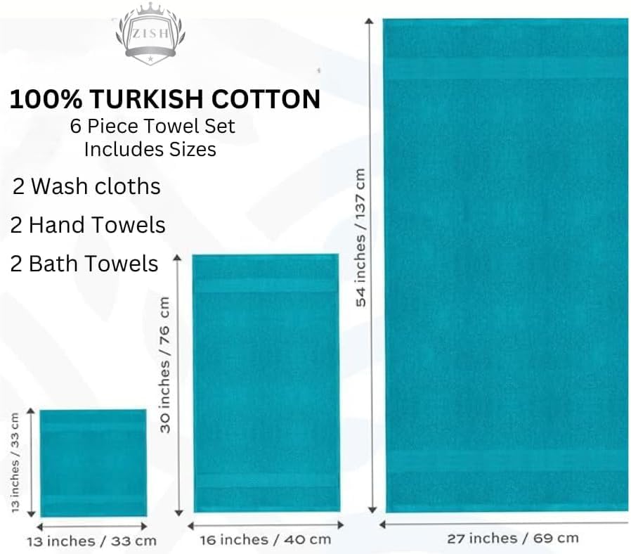 ZISH Soft Linen Luxury Turkish Cotton Towel Set 6 Piece
