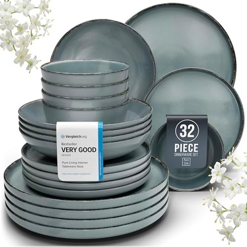Stoneware Dinnerware Set 8 Persons Rustic Design 32 Pieces