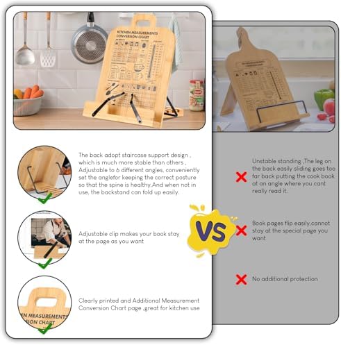 Bamboo Kitchen Cookbook Stand with Conversion Chart