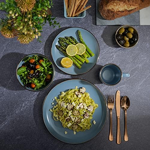 Gibson Home Rockaway Round Stoneware Dinnerware Set Service for 4 Matte Blue