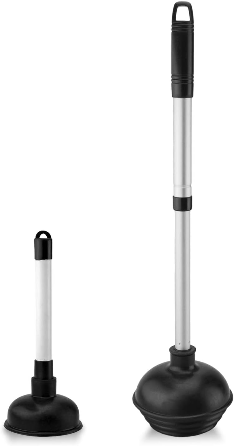 Compact 2-Piece Toilet Plunger with Suction Cup Mini SinkDrain Plunger