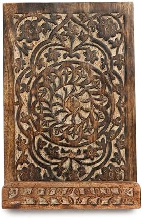 Intricate Hand-Carved Mandala Design Beautifully Hand-Carved Rosewood Mandala Recipe Book Stand