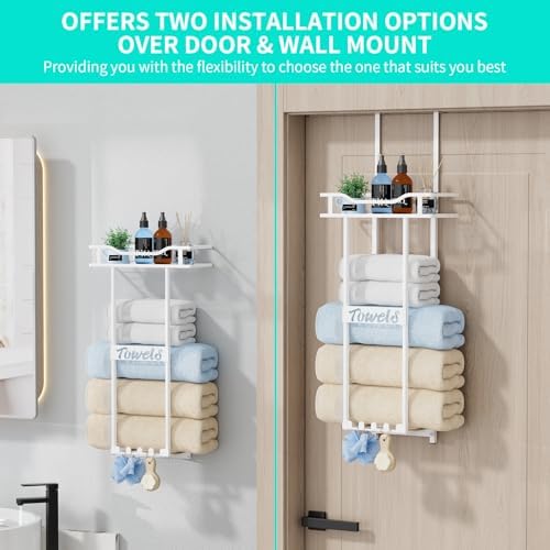 Space-Saving Over-Door Towel Rack - White
