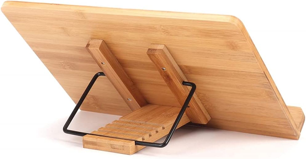 Adjustable Wooden Cookbook Stand with 2 Metal Page Holders