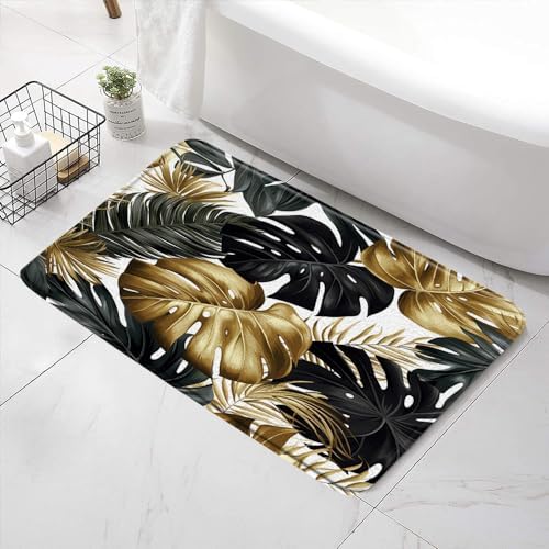Start Living like a Pro Black Gold Palm Leaf Bath Mat
