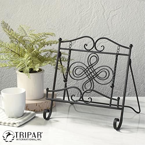 Sturdy Black Metal Cookbook Stand with Swirl Design