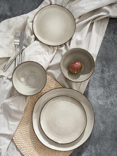 Famiware 24-Piece Moonlight Dinnerware Set - Summer Sand Stoneware with Linen Finish