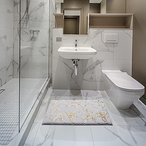 QJHOMO Marble Bathroom Rug White and Gold Decor
