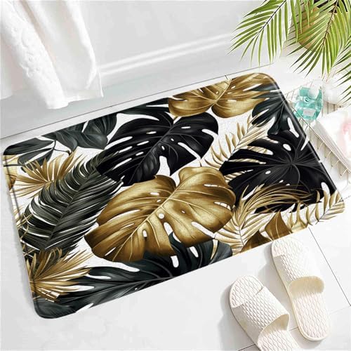 Start Living like a Pro Black Gold Palm Leaf Bath Mat