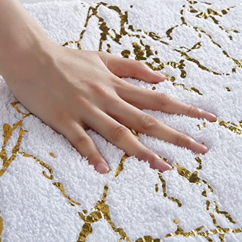 QJHOMO Marble Bathroom Rug White and Gold Decor