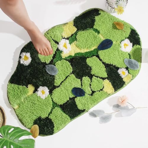 Green Moss Bath Mat - 32x20 Inch Soft Non-Slip Washable