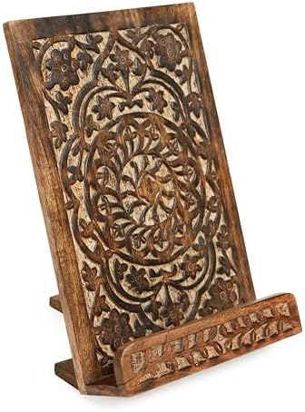 Intricate Hand-Carved Mandala Design Beautifully Hand-Carved Rosewood Mandala Recipe Book Stand
