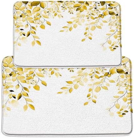 2Pcs Yellow Leaves Bath Mat