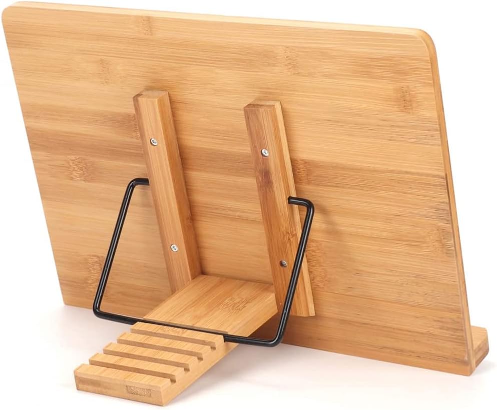 Adjustable Wooden Cookbook Stand with 2 Metal Page Holders