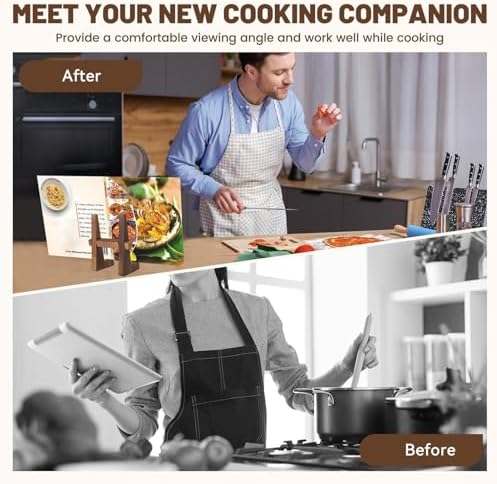 Premium Handmade Wooden Kitchen Cookbook Stand for Easy Reading Storage