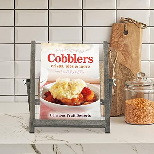 MyGift Rustic Kitchen CookBook Stand with Foldable Kickstand