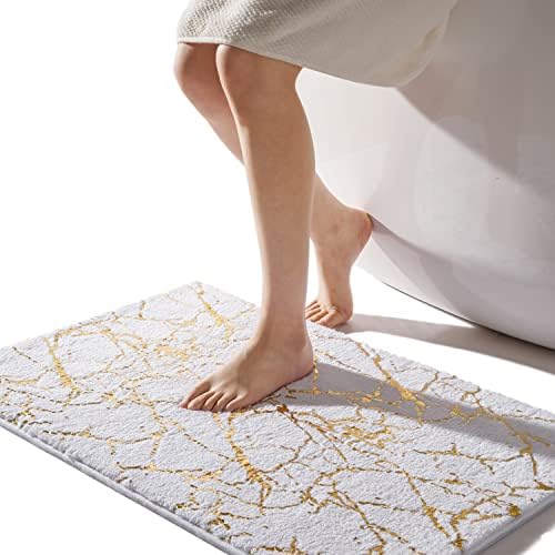 QJHOMO Marble Bathroom Rug White and Gold Decor