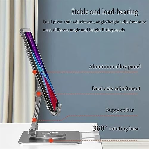 Book Stand for Reading 360 Rotating Base Adjustable Height Silver