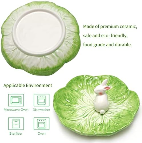 Green Cabbage Ceramic Dinner Plate with Rabbit