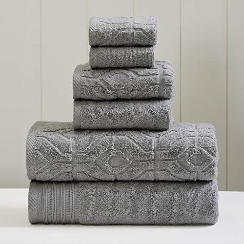 Dyed Dyed Jacquard 6-Piece Yarn Dyed Diamond Gate Charcoal Towels