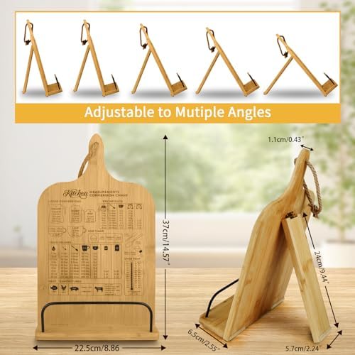 Adjustable Bamboo CookBook Holder with Conversion Chart