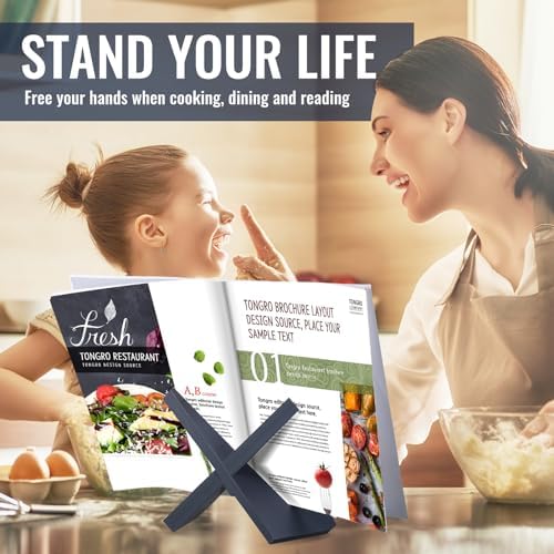 Sturdy Wooden Cookbook Stand Rustic Design for Kitchen Counterylabel Kitchen Bathroom