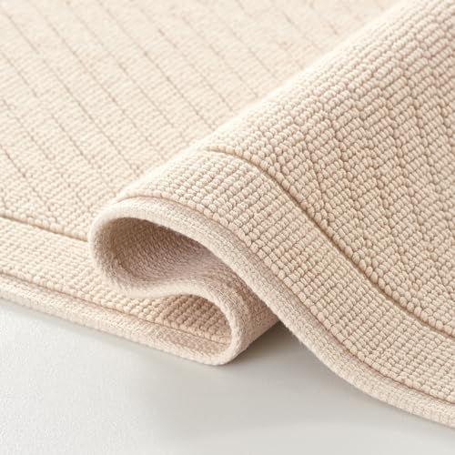 Arkwright 100 Cotton Bath Rug Textured Design Slip-Resistant Beige