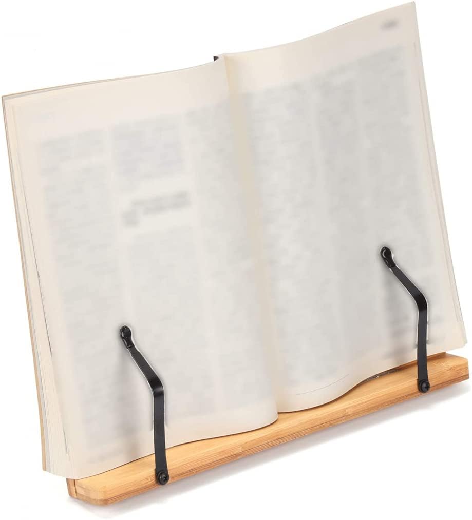 Adjustable Wooden Cookbook Stand with 2 Metal Page Holders