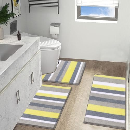 Vaukki 3 Piece Bathroom Rugs Set - Non Slip Shaggy Microfiber Mats