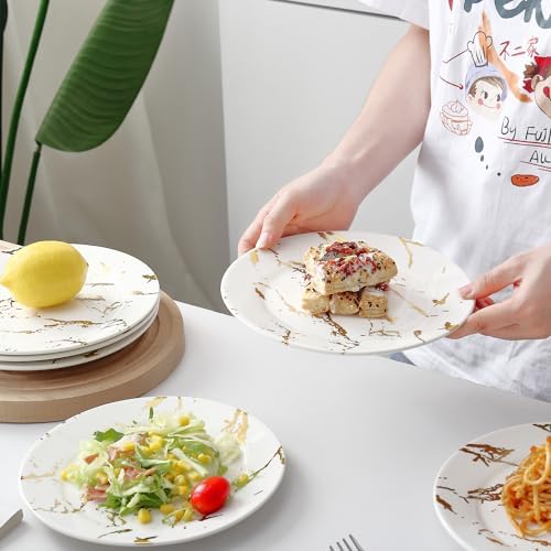 Elegant 10-Inch White Gold Ceramic Dinner Plates Set of 6
