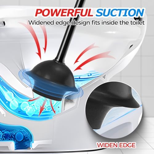 FORASTO 2-Pack Toilet Plunger With Holder Black