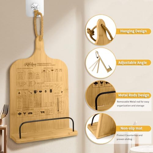 Adjustable Bamboo CookBook Holder with Conversion Chart