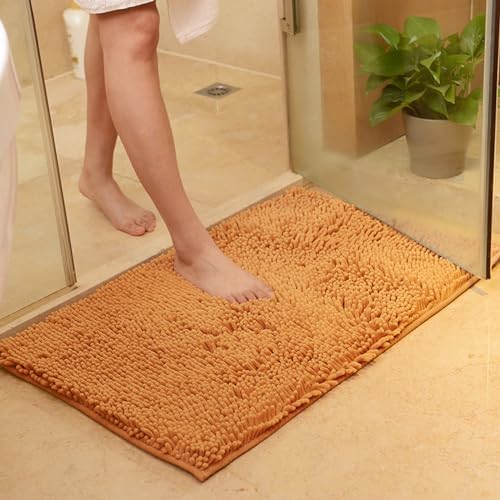 Robust 28x18 Machine Washable Light Bathmat Versatile Herringbone Throw Non-Slip Bottom Gold