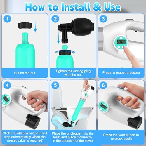 Electric Toilet Plunger with Auto Inflation and Digital Display