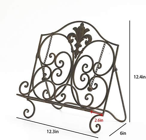 Elegant xF2F2 Metal Fleur De Lis Cookbook Holder Antique Brown