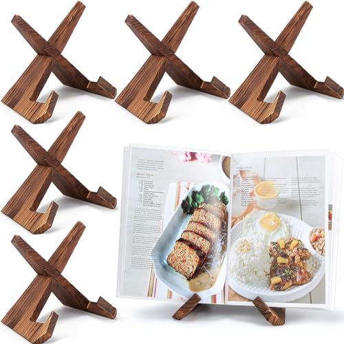 6-Piece X-Shaped Wooden Kitchen Cookbook Holder for Display and Stability