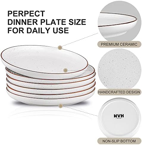 HVH Ceramic Dinner Plate Set 1025-inch White Farmhouse Style