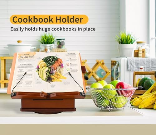 tjBally - Large Wooden Book Stand with Dual-Purpose Storage System