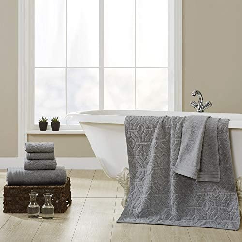 Dyed Dyed Jacquard 6-Piece Yarn Dyed Diamond Gate Charcoal Towels
