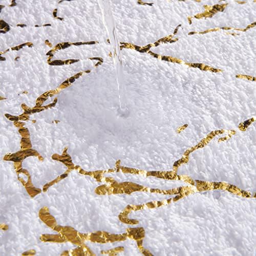 QJHOMO Marble Bathroom Rug White and Gold Decor