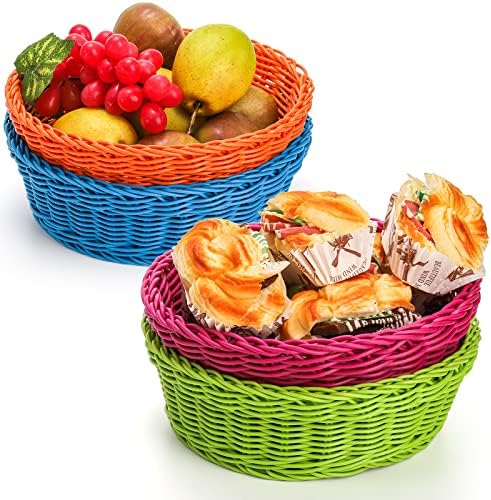 4-Piece Rattan Woven Baskets for Fruit Storage Serving