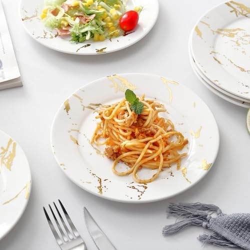 Elegant 10-Inch White Gold Ceramic Dinner Plates Set of 6