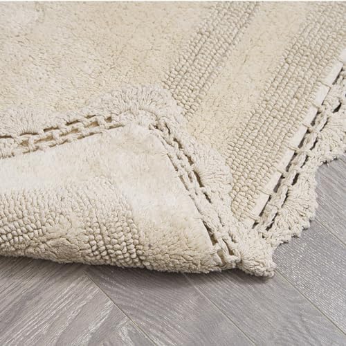 Laura Ashley Crochet Cotton 17x2421x34 in 2-Piece Bath Rug Set Linen