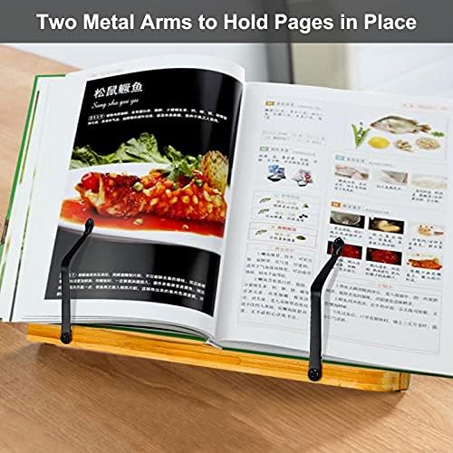MEGREZ Bamboo Cookbook Stand with Page Clips 6 Height Adjustable