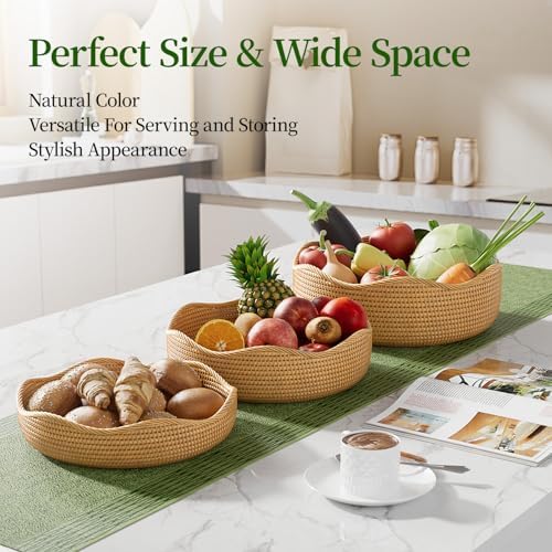 3-Piece Rattan Serving Basket Set Hand-crafted Kitchen Storage