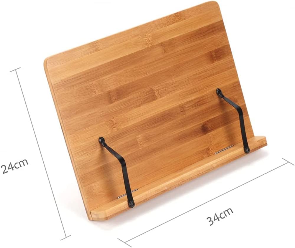 Adjustable Wooden Cookbook Stand with 2 Metal Page Holders